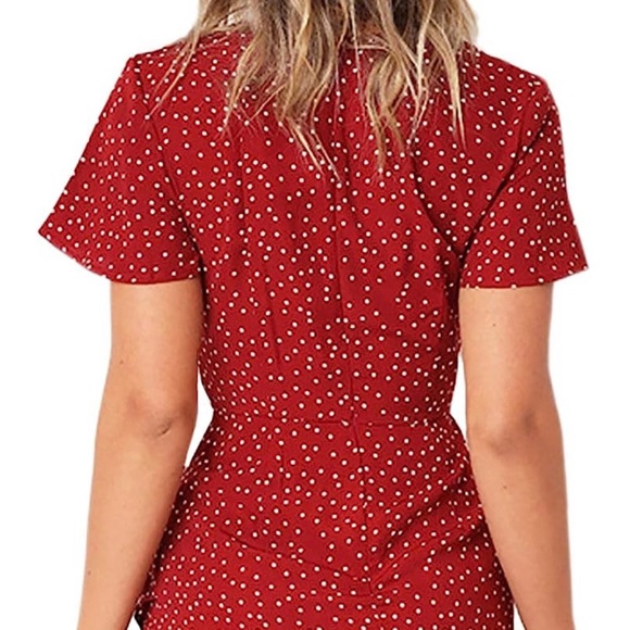 AIMCOO Women's Short Sleeve Wrap Dress Floral Print V Neck Waisted Ruffle Hem - Picture 4 of 7